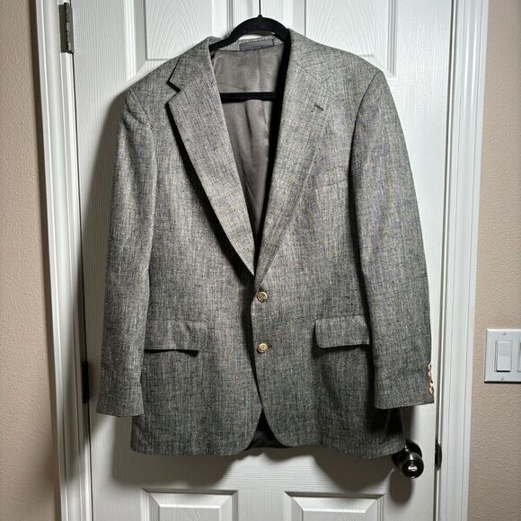 Christian Brooks 100% Silk Gray Blazer Suit Jacket 44 L Tweed 2 Button Pocket US - Picture 2 of 10